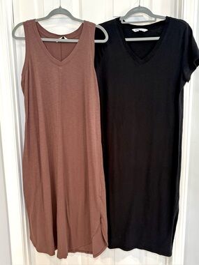 Sonoma Midi V-Neck Sleeveless & Short Sleeve Casual Modest T-Shirt Dress L Set